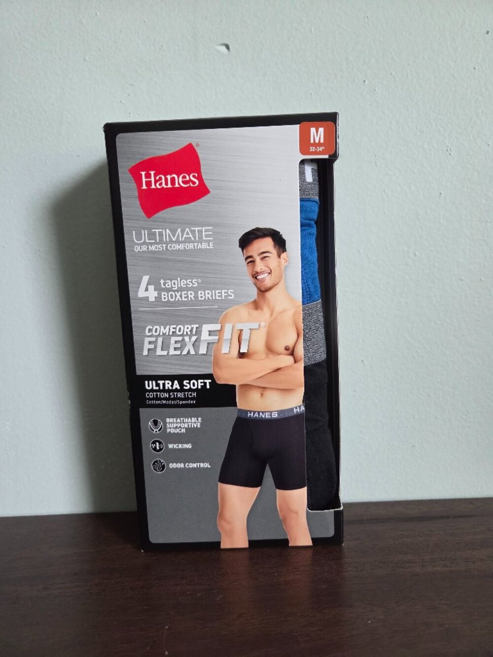 Hanes Boxer Briefs Men's Medium 4 Pack Tagless Comfort Flex Fit Underwear NWT